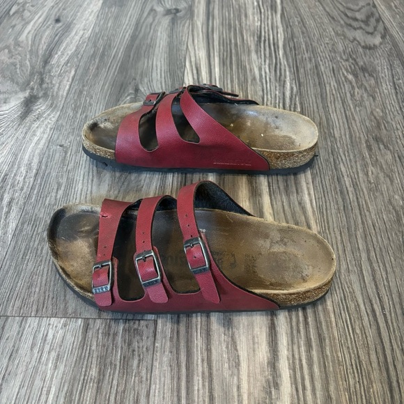 Birkenstock Florida Birko-Flor Pull Up Sandals Burgundy - Picture 3 of 6